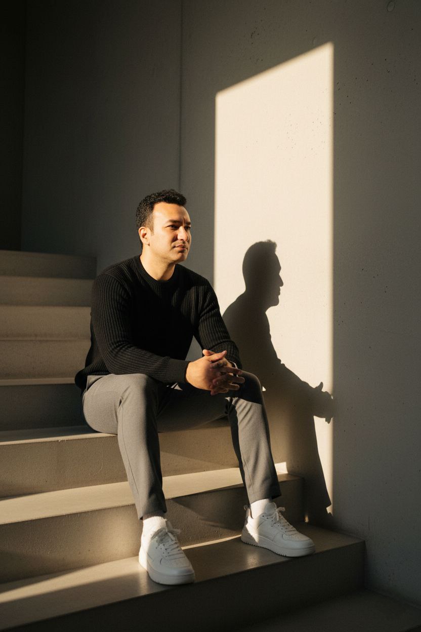 Realistic Portrait: Indonesian Man in Sunlit Setting