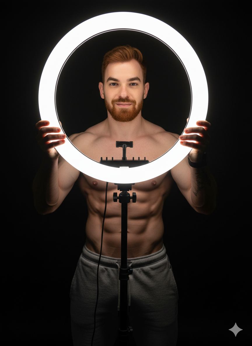 Bearded Athletic Man with LED Ring Halo