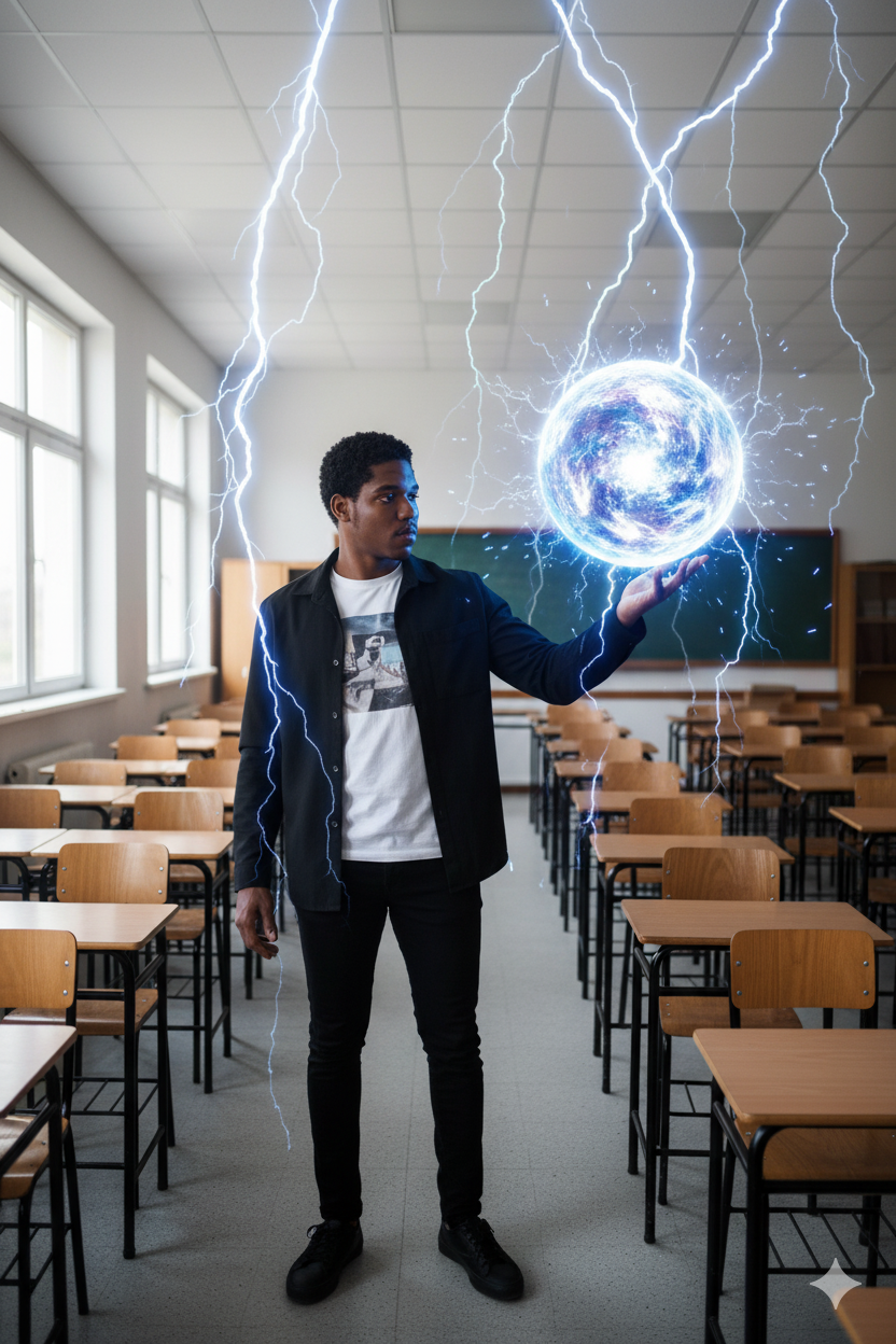 Man Controlling Mystical Energy Sphere in School