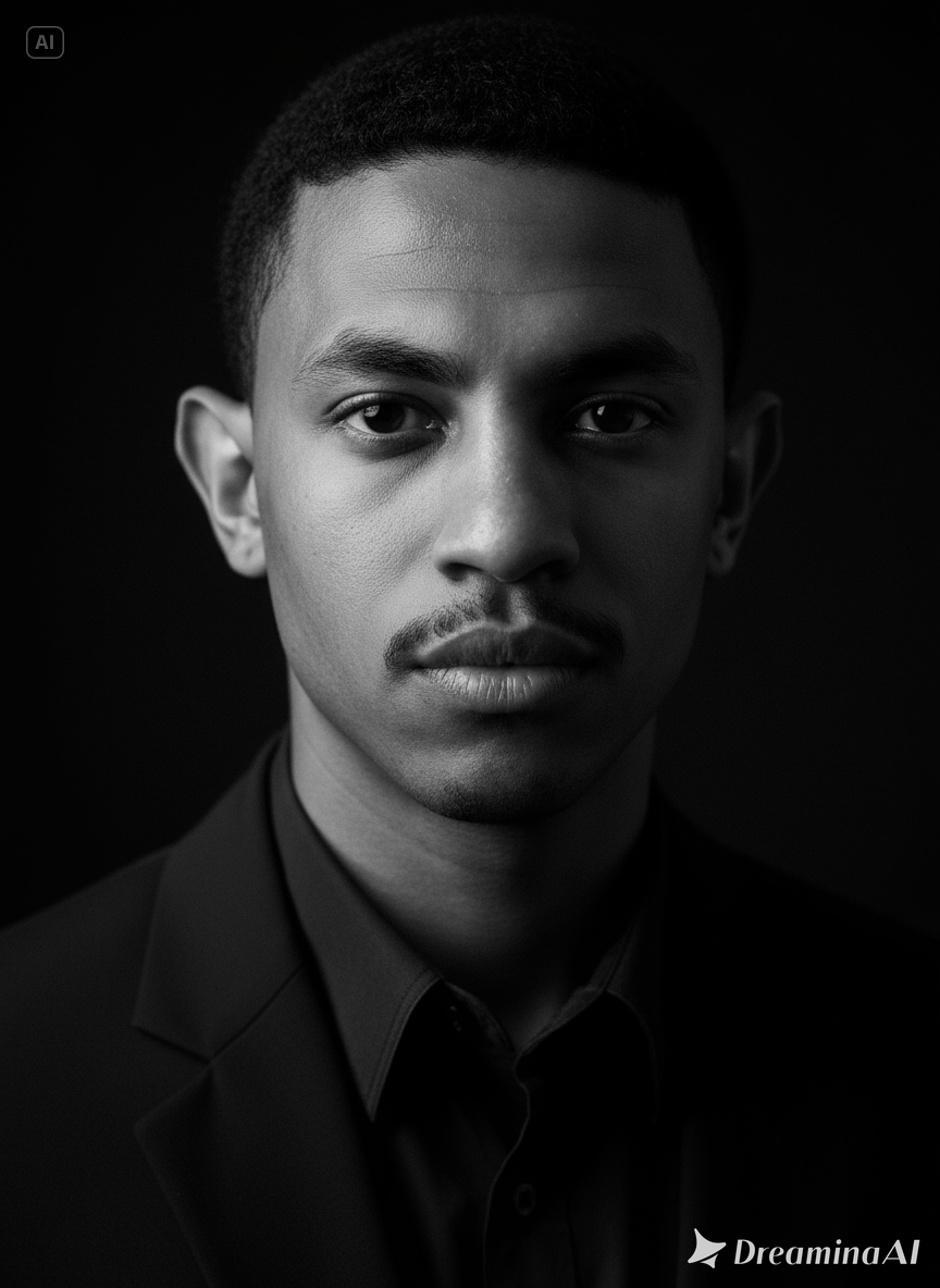 High-Contrast Black and White Portrait with Dramatic Lighting