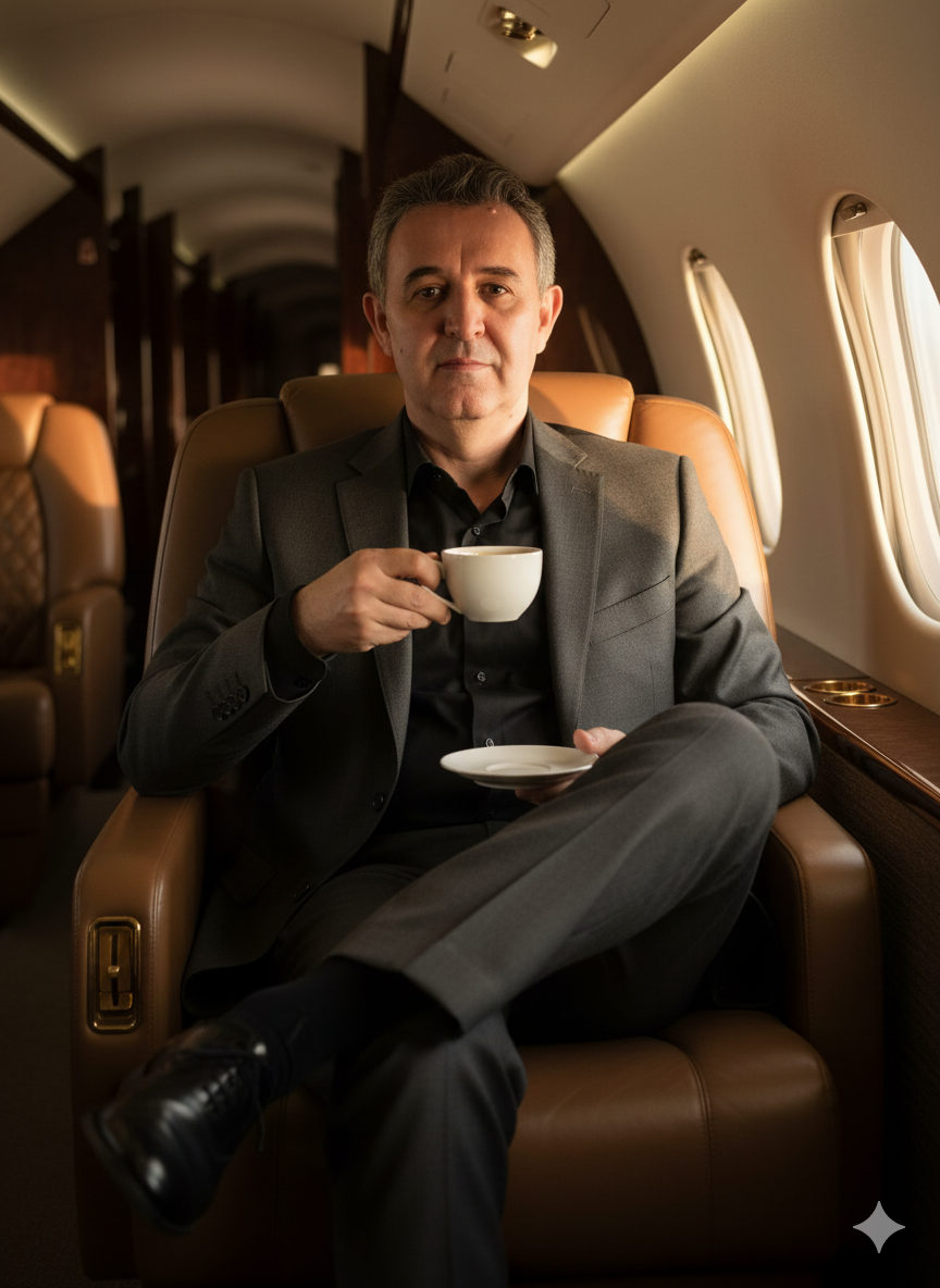 Luxurious Private Jet Scene with Stylish Man