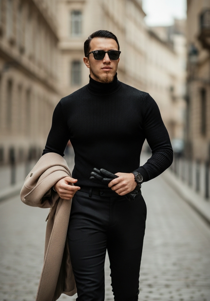 Sophisticated Street-Style: Handsome Man in Black Ensemble