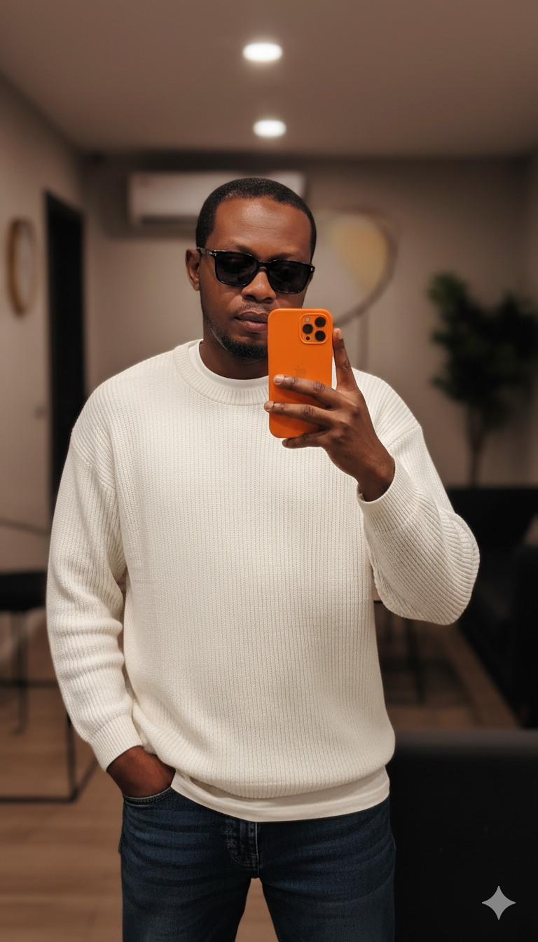 Ultra-Realistic Mirror Selfie: Stylish Man in Glasses