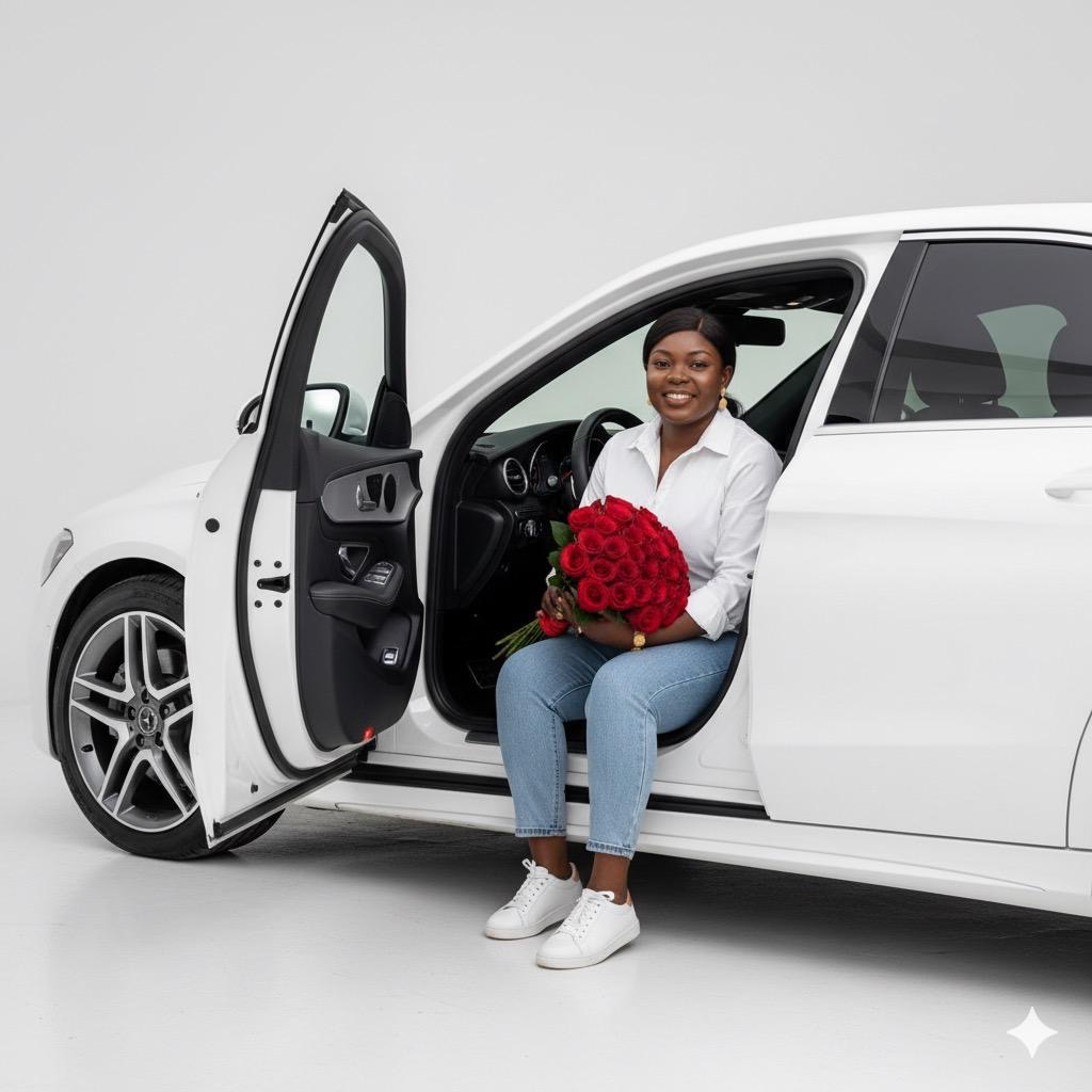 8K Hyper-Realistic Portrait: Woman in Modern Mercedes