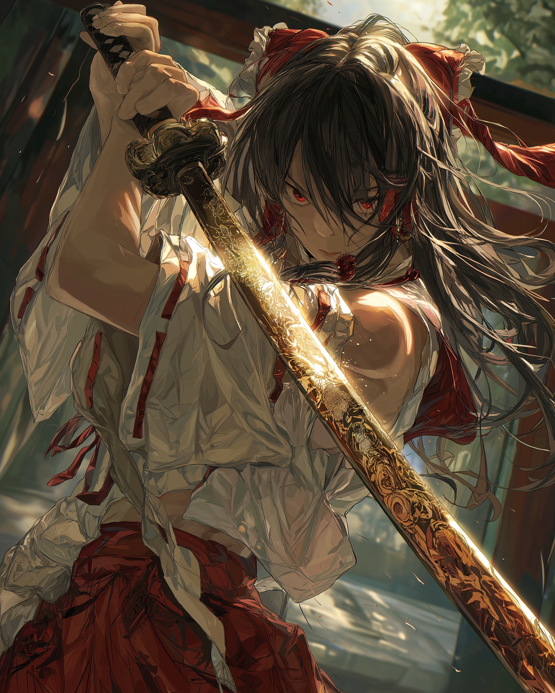 Anime Shrine Maiden with Glowing Katana