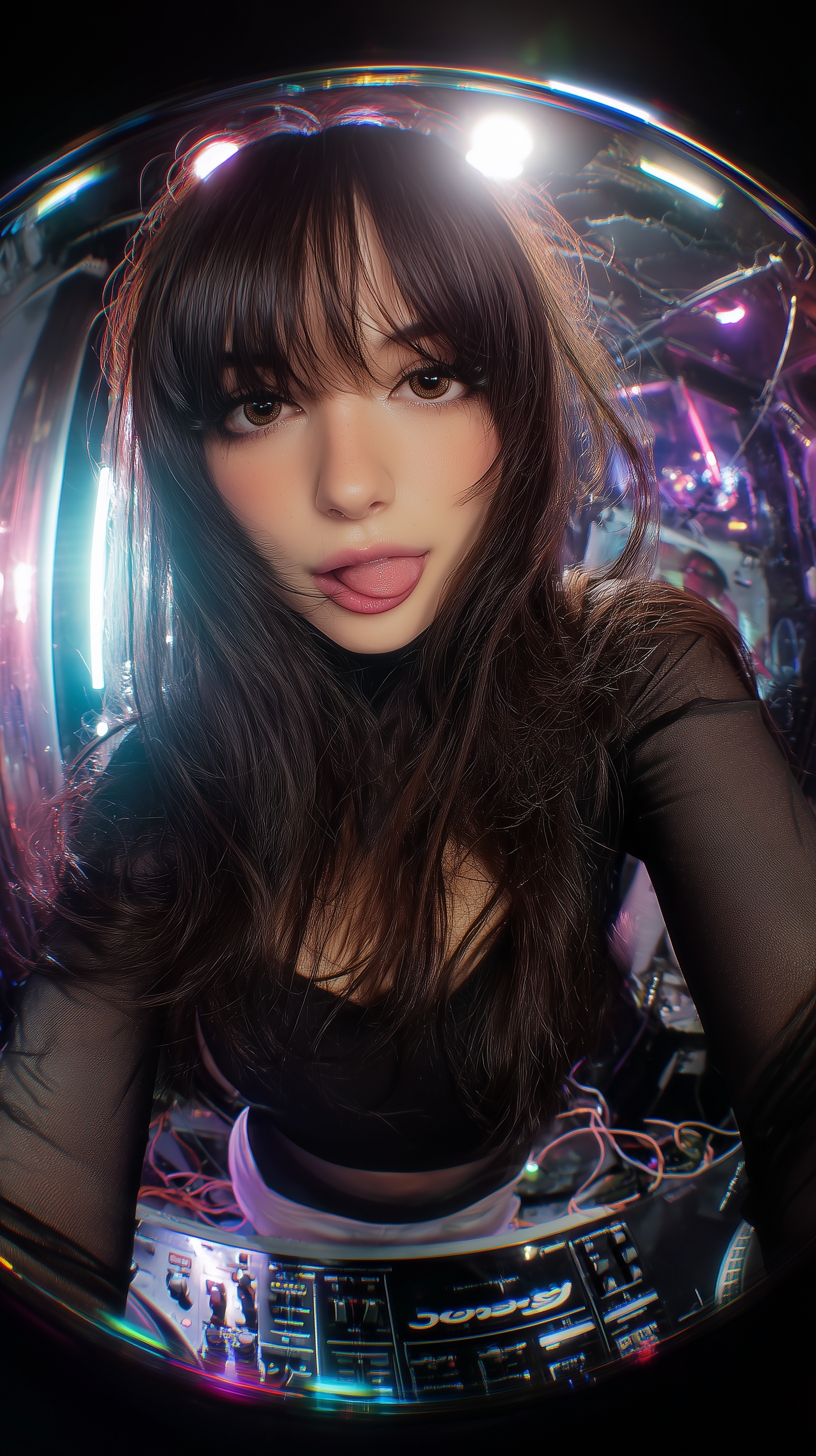 Vibrant Momo Ayase: Fisheye DJ Club Portrait