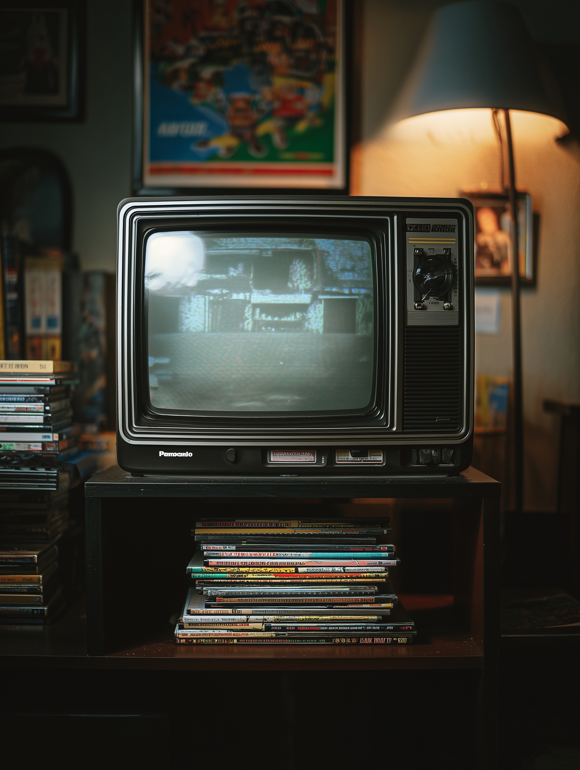 Vintage Panasonic TV with Tapes: Retro Room Setup