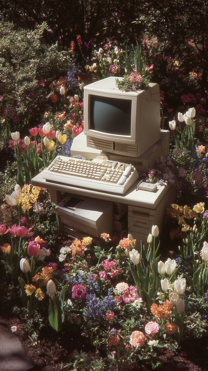 Vintage Tech Meets Nature: A 1980s Garden Retreat