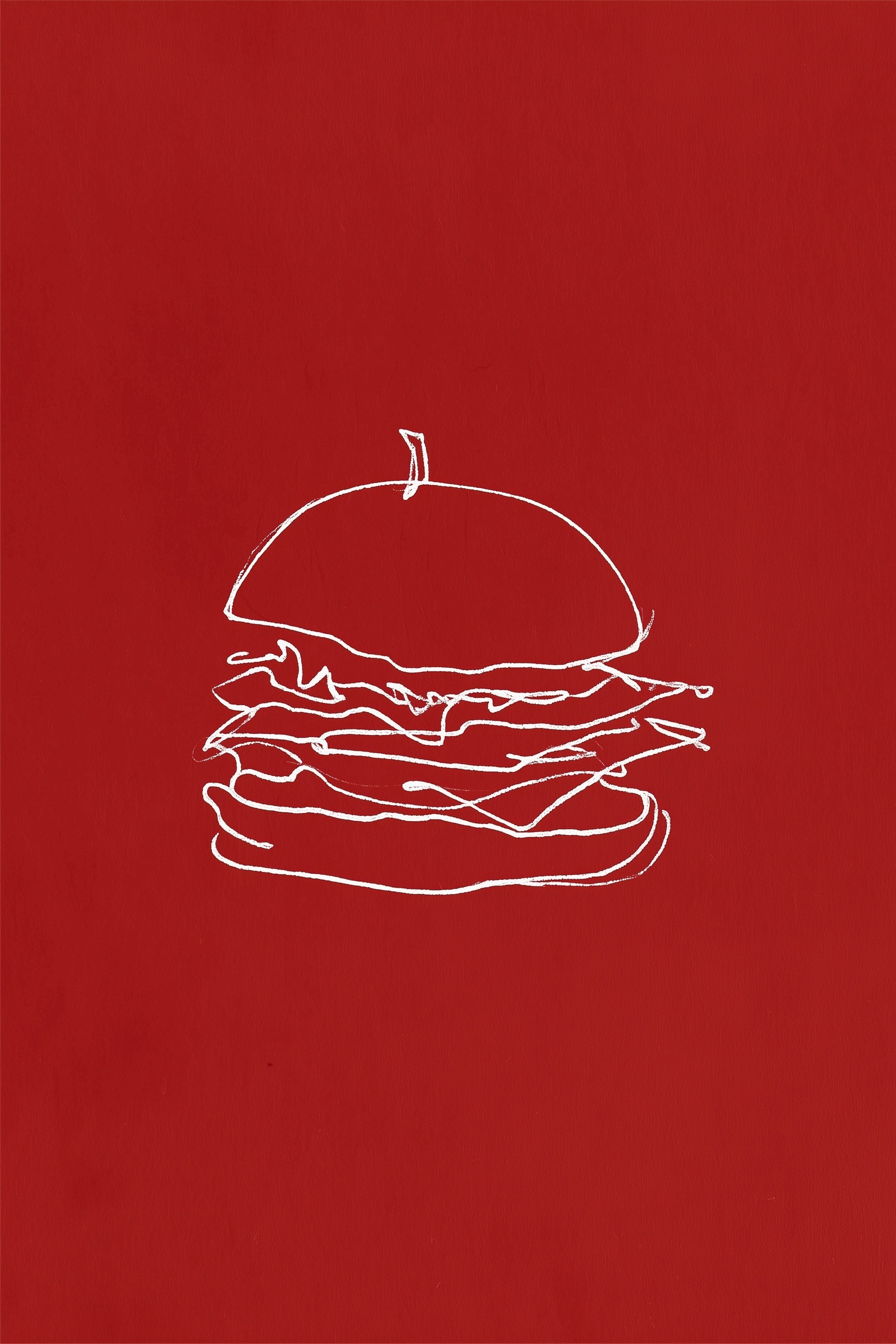 Whimsical Cheeseburger Sketch on Bold Red Background