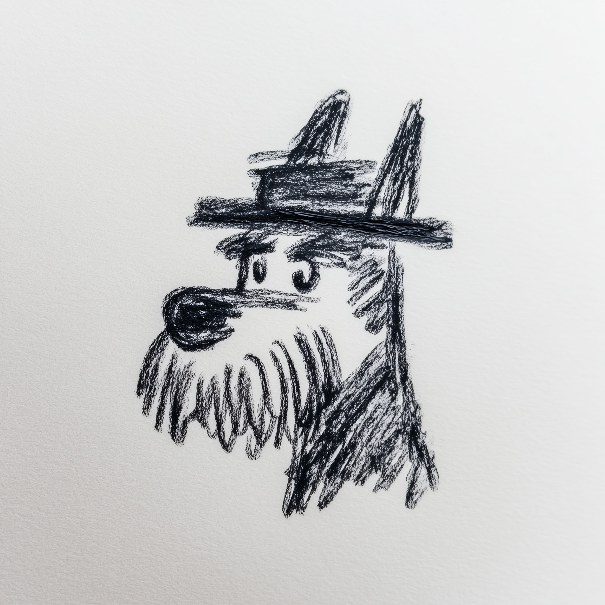 Whimsical Crayon Schnauzer with a Hat Sketch