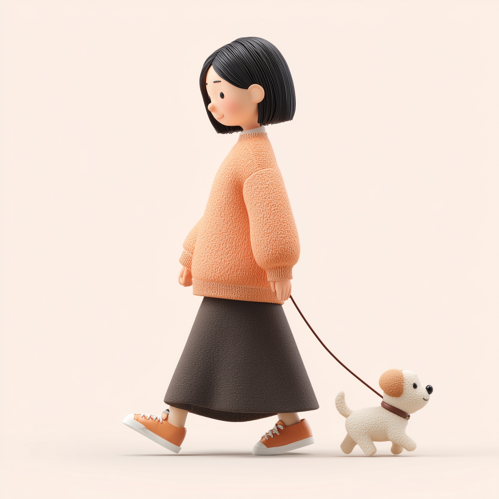 Whimsical Walk: 3D Dog & Owner Illustration