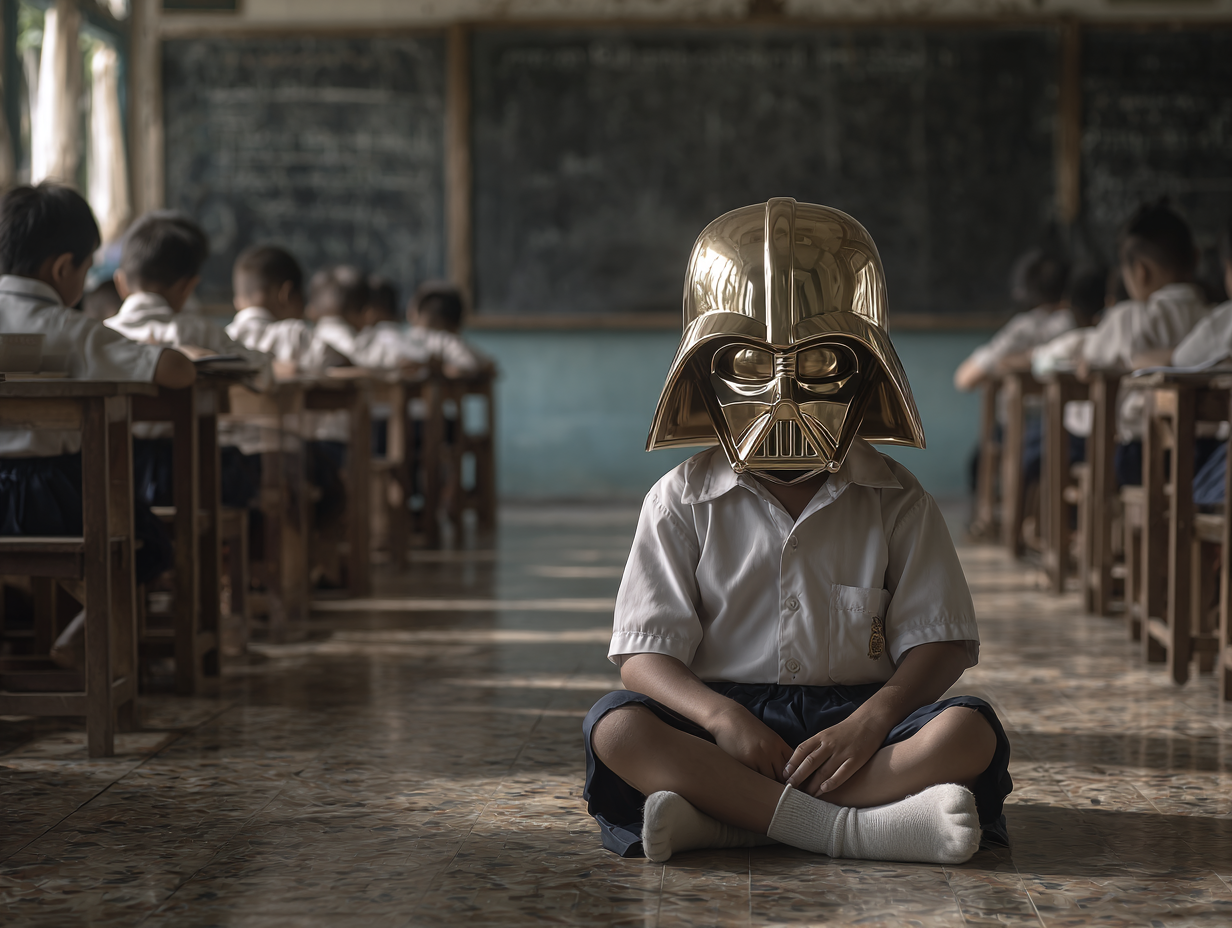 Young Child as Darth Vader in Thai School Uniform
