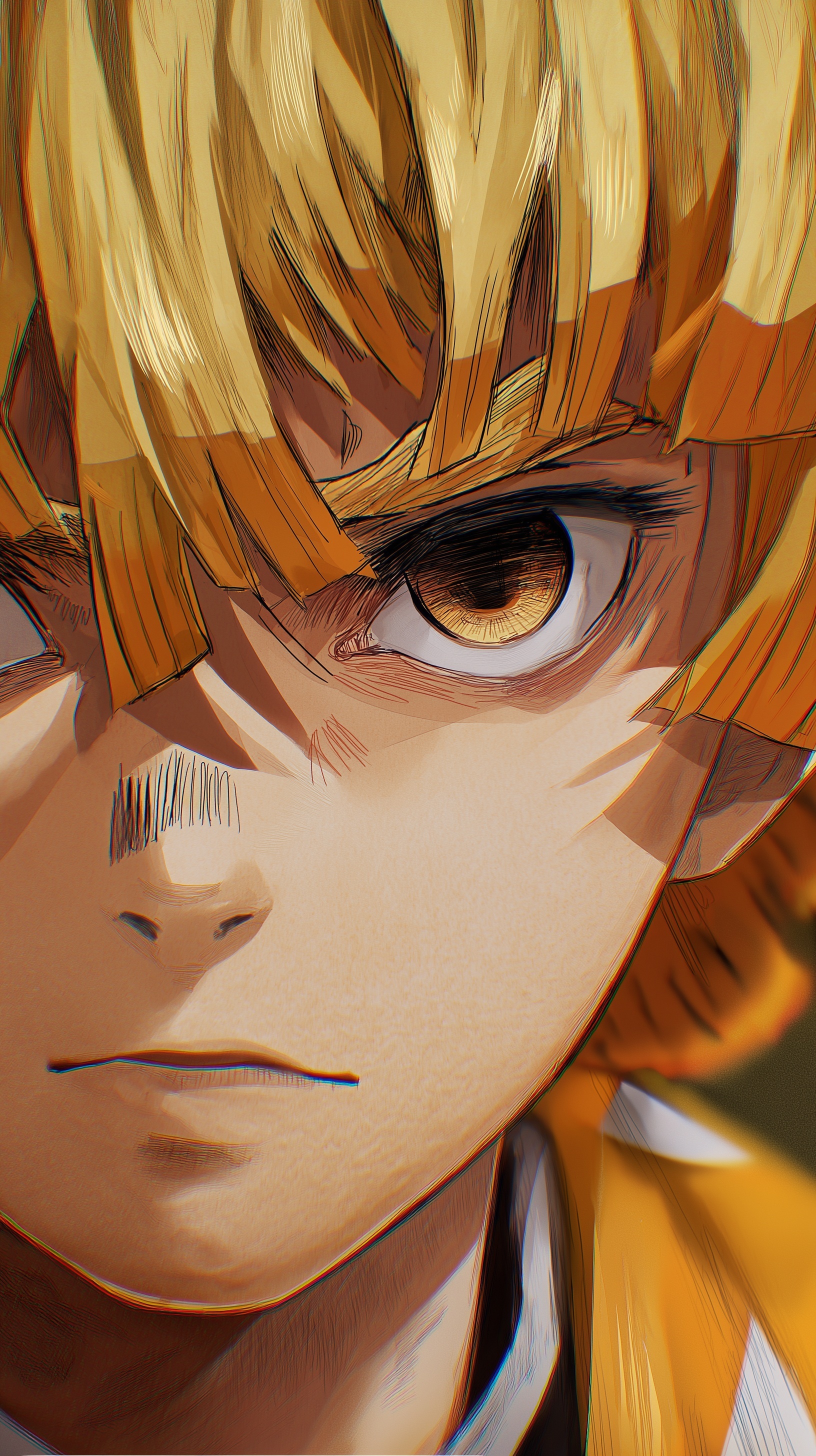 Zenitsu Agatsuma: Intense Anime Close-Up